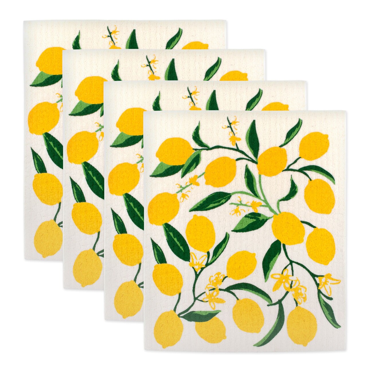 Contemporary Home Living Lemon Kitchen Swedish Dishcloths - 7.75" - Yellow and White - Set of 4